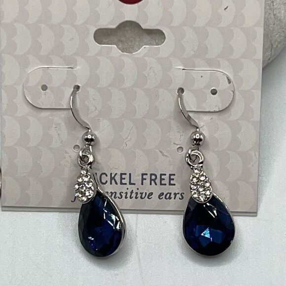Dress Barn Silver Blue Dangle Tear Drop Earrings - Picture 5 of 6